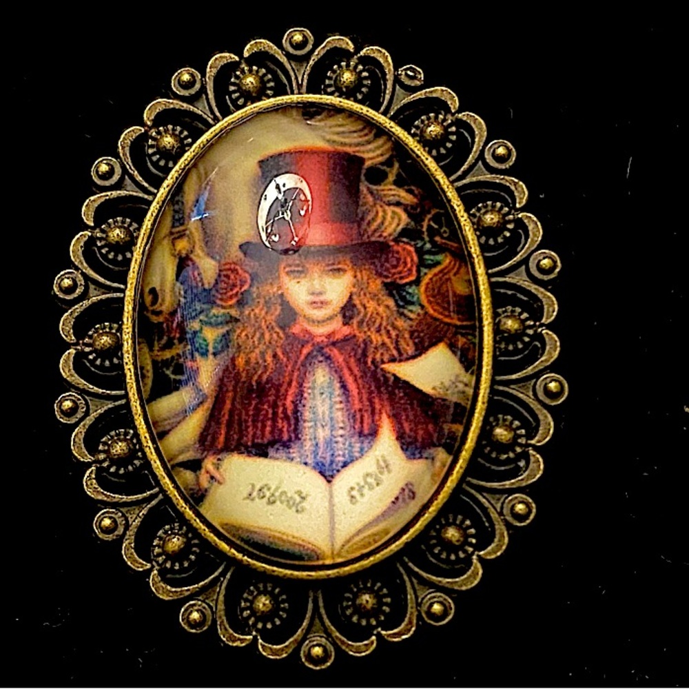 Vintage style Alice in Wonderland Mad Hatter Oval Adjustable Ring